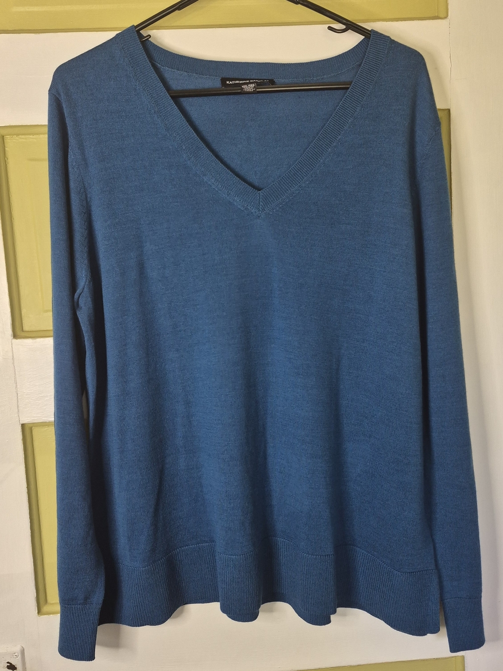 Katherine Barclay Blue Merino Wool V-Neck Sweater